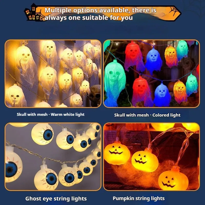 Halloween battery-operated coloured LED string lights for indoor wall decoration with length options