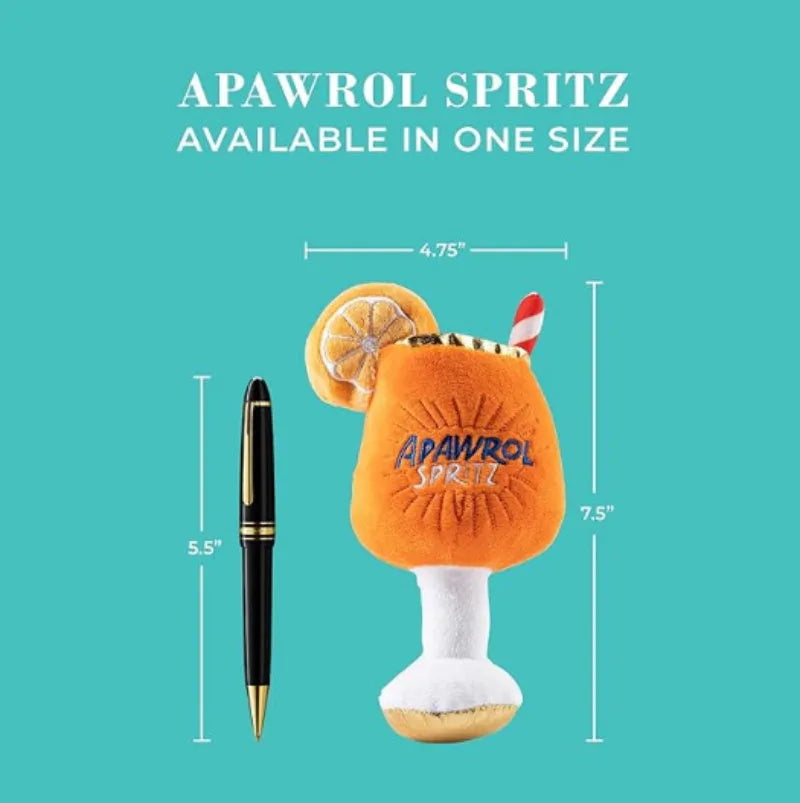 Yellow wine glass shaped plush dog toy with squeaker and teeth cleaning features