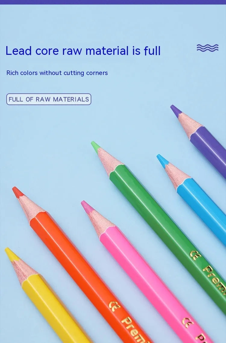 Set of wooden double-head colour pencils showing both pencil tip and brush-style colour lead tip.