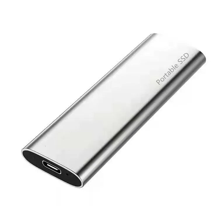 Ultra-thin metal external SSD hard drive in red, black, blue, or silver colour options.