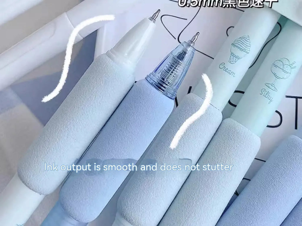 Four double-headed neutral calligraphy pens with 0.5mm sponge press tips in cheese mint and sea salt ice cup colours