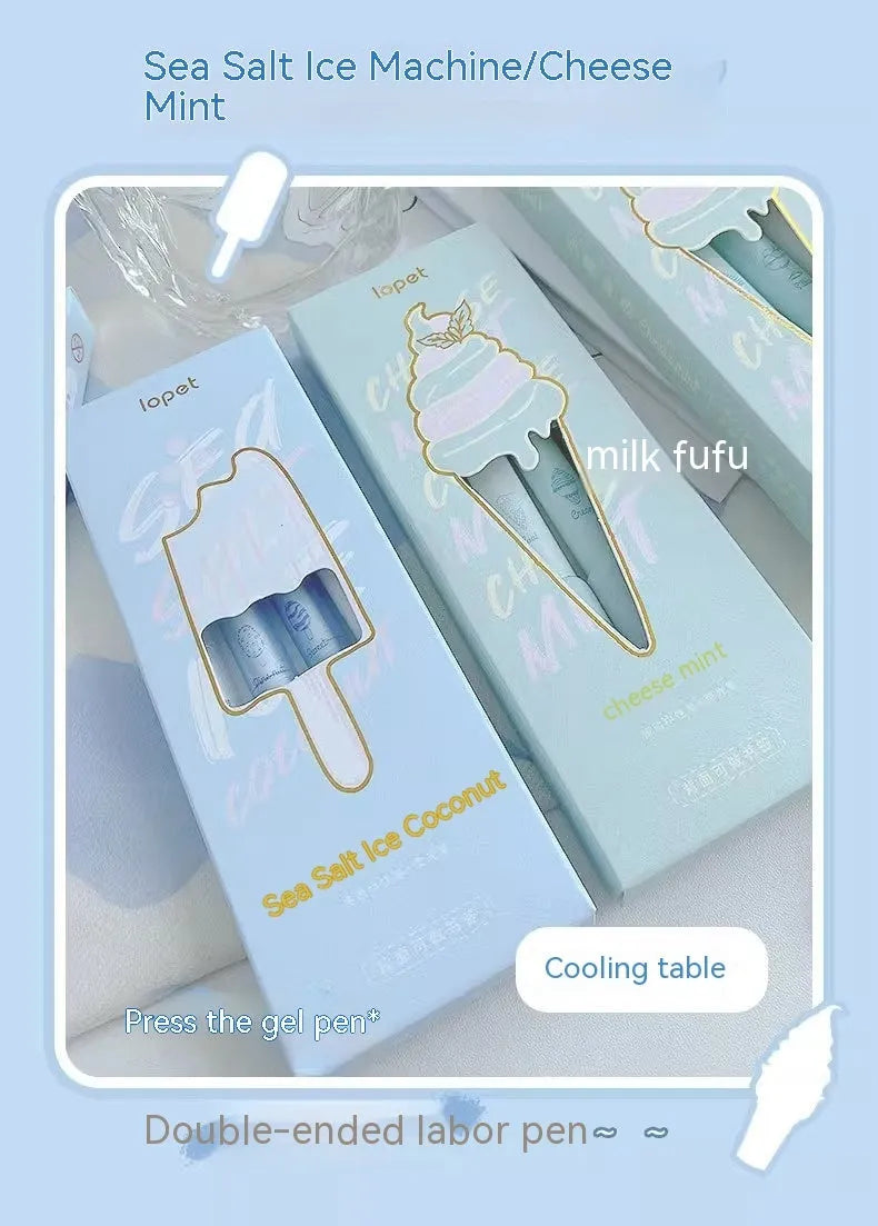 Four double-headed neutral calligraphy pens with 0.5mm sponge press tips in cheese mint and sea salt ice cup colours