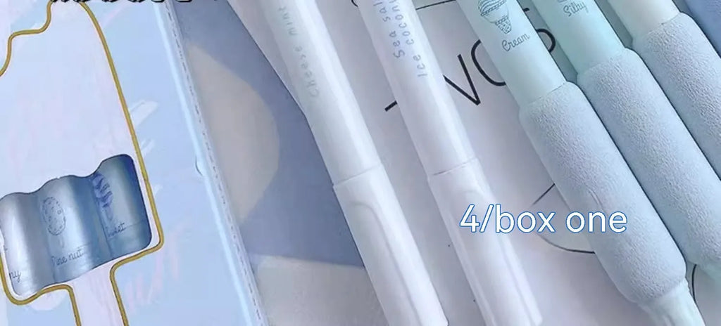 Four double-headed neutral calligraphy pens with 0.5mm sponge press tips in cheese mint and sea salt ice cup colours