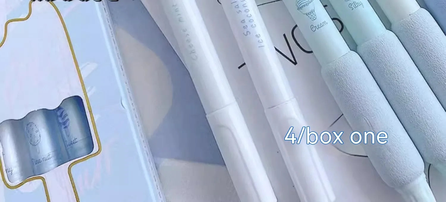 Four double-headed neutral calligraphy pens with 0.5mm sponge press tips in cheese mint and sea salt ice cup colours