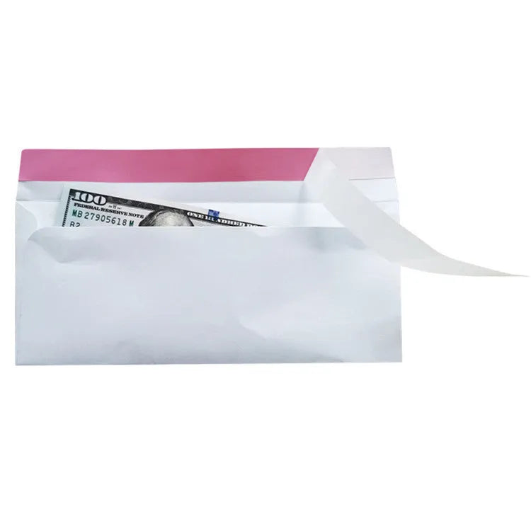 Blue confidential anti-opening security envelope showing self-adhesive seal, measuring 105mm by 240mm
