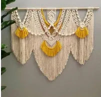 Creamy white woven cotton tapestry wall hanging with rectangular 120x95cm dimensions and hand-made weaving texture
