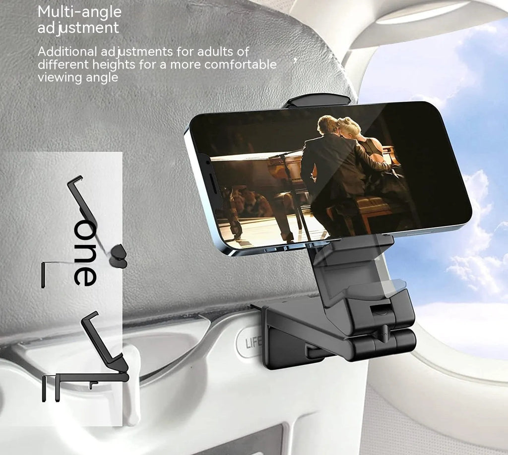 Universal foldable rotating phone holder in black, showing adjustable angle mechanism