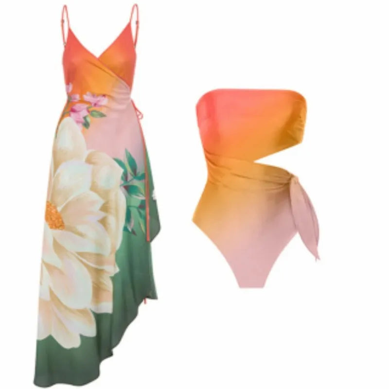 Women's retro French-style printed one-piece swimsuit on a mannequin