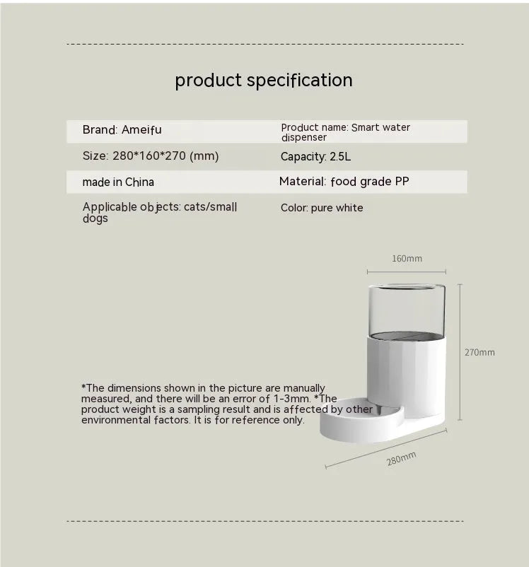Cat water fountain automatic feeder set round white food grade PP plastic water dispenser and feeder on floor