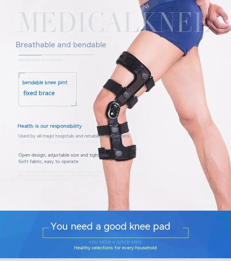 Black anterior ligament knee pad with adjustable straps and side stabilisers