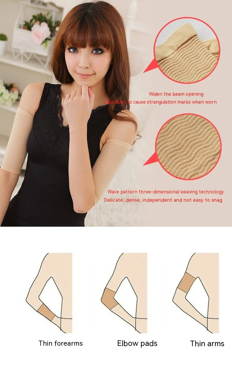 Pair of women's black nylon shaping sleeves for upper arm coverage.