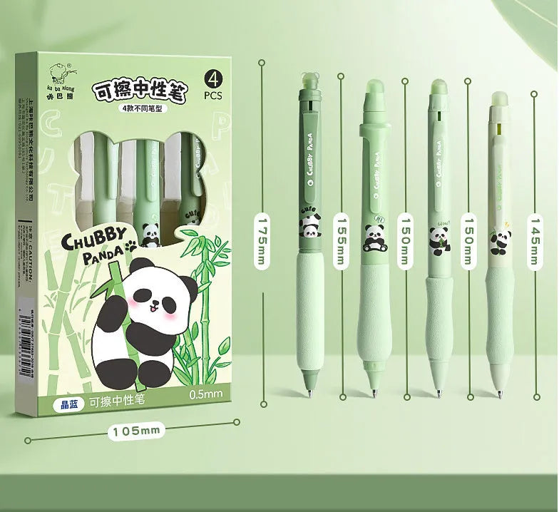 Cartoon-themed erasable gel pen with press mechanism and 0.5mm tip in black or blue.