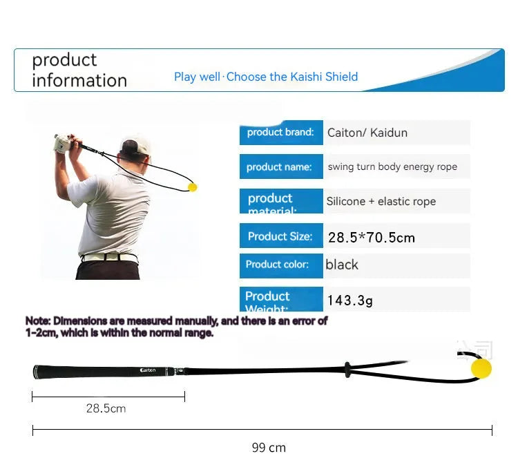 Black silicone elastic golf swing practice rope training aid for physical correction