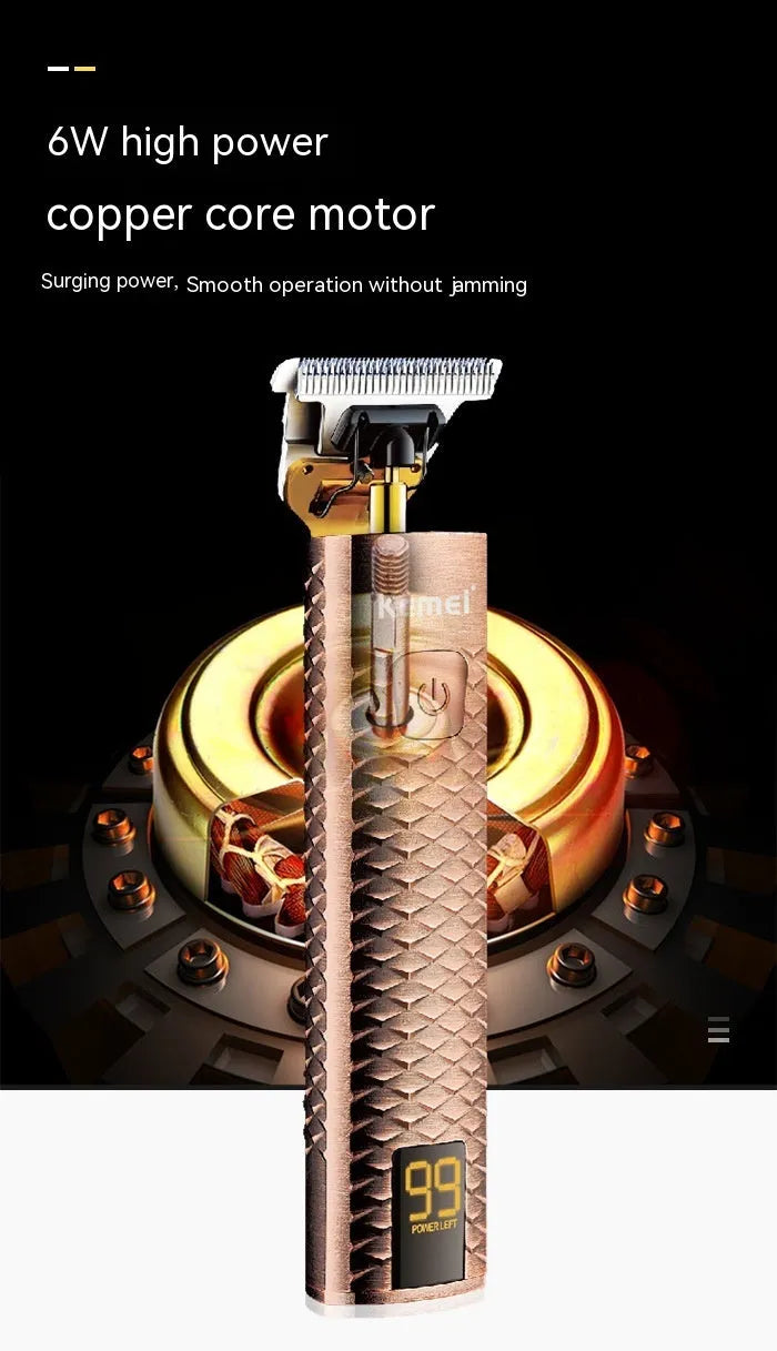 Diamond mesh engraving body LC digital display high power oil head trim hair clipper in bronze finish