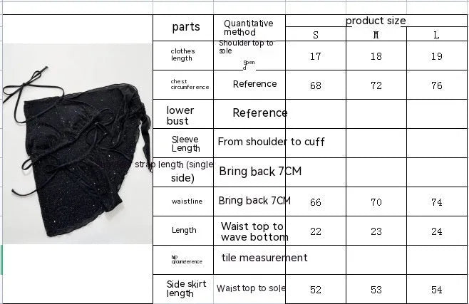 Black three-piece polyester bikini set with separate top and shorts