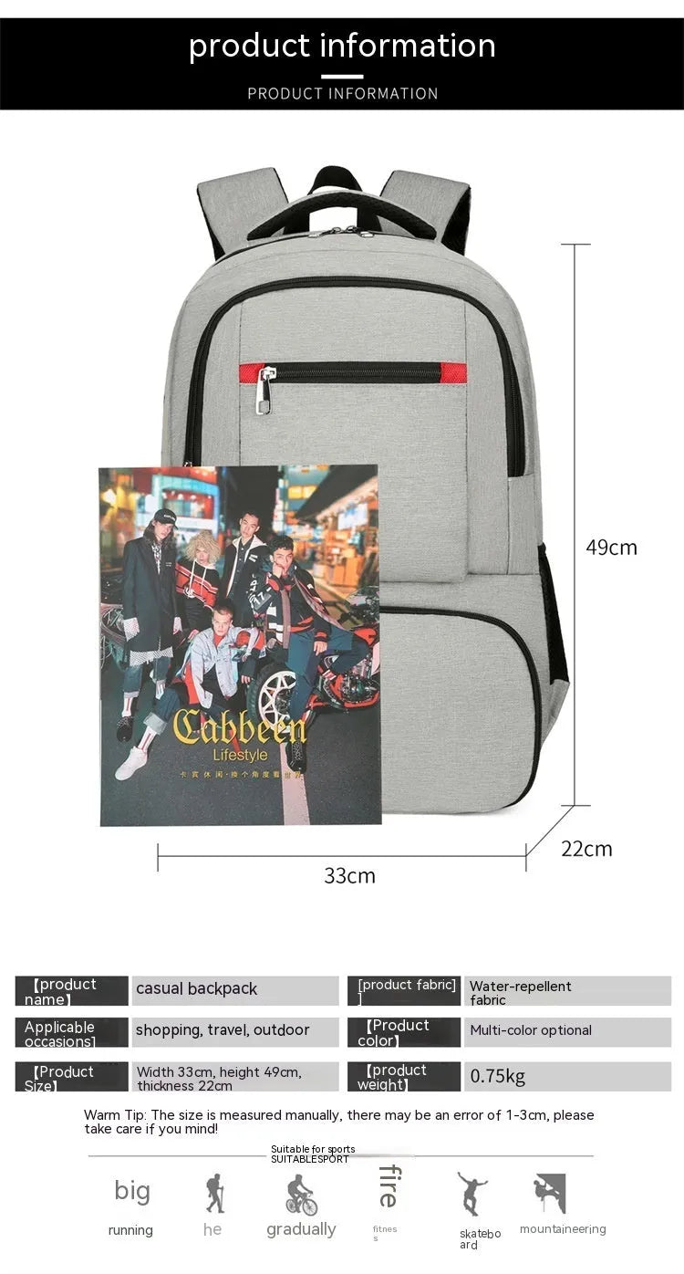 Light grey insulated Oxford cloth backpack with curved shoulder straps, shown with dry-wet separation compartment open.