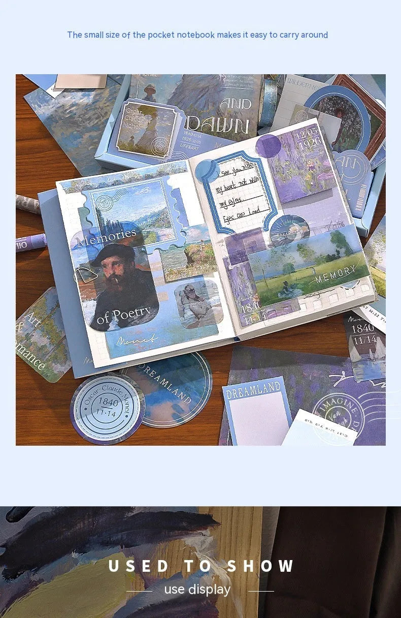 Creative journal gift box showing A6 plaid grid notebook with cards, envelopes, sticky notes, and paper craft accessories
