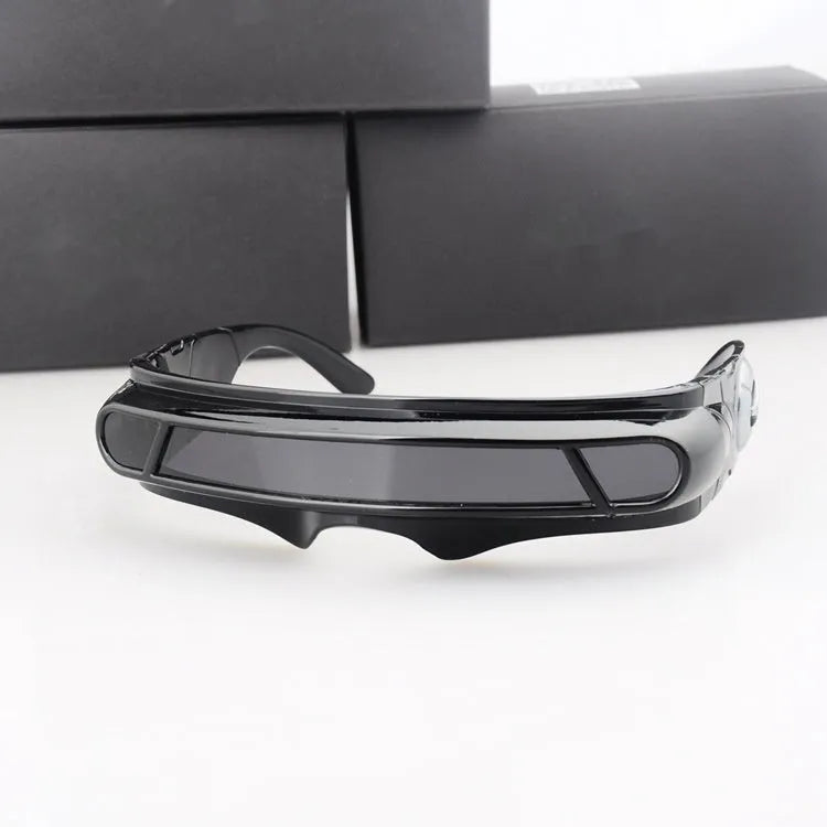 Black full rim sports sunglasses with polarised mercury-tinted lenses.
