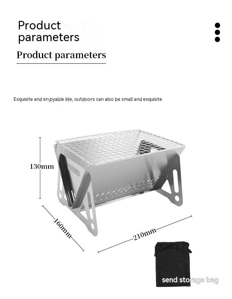 Large stainless steel folding barbecue oven for 1-2 people with storage bag
