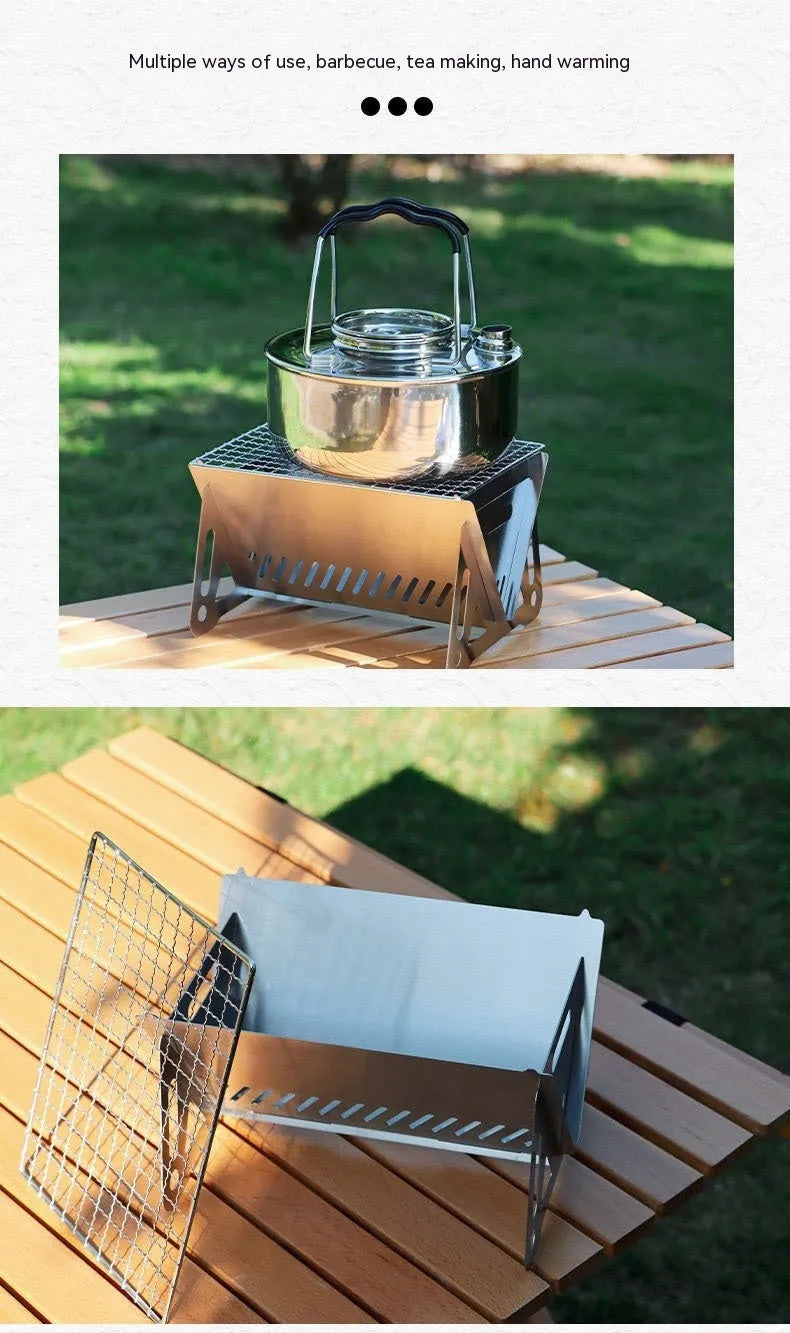 Large stainless steel folding barbecue oven for 1-2 people with storage bag
