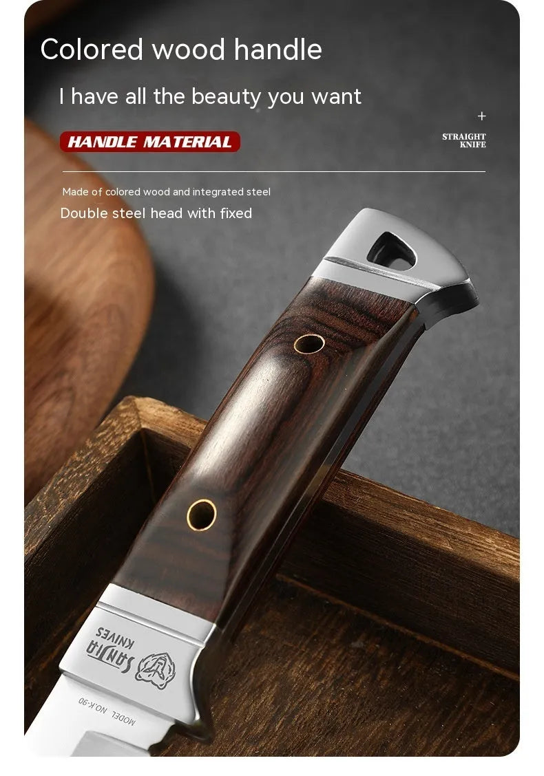 Camping stainless steel fruit knife with national style design in leather case