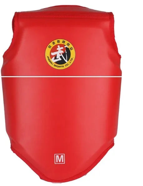 Red adult boxing helmet and one-piece chest protector set for martial arts training