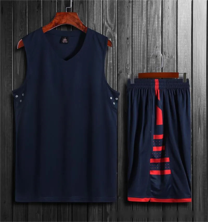 Black and white unisex sports vest for basketball and training, shown with matching pants.