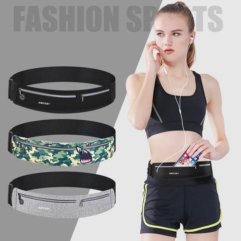 Waterproof 8-inch outdoor sports waist bag in chinlon Lycra material with anti-theft features
