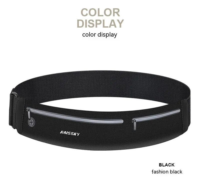 Waterproof 8-inch outdoor sports waist bag in chinlon Lycra material with anti-theft features