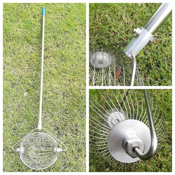 Stainless steel golf ball picker with metallic finish for retrieving balls