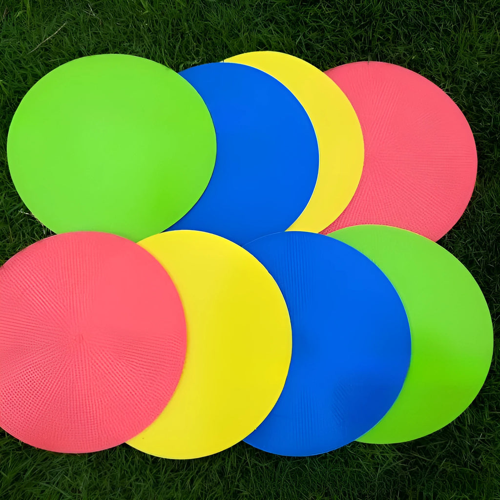 Soft yellow TPE football training landmark pad, a flat 23cm disc for field marking.