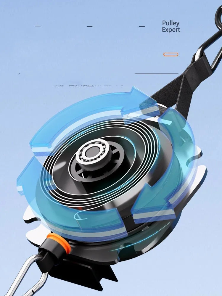 Orange and gray adjustable chest expander and rowing machine fitness equipment for home workouts.
