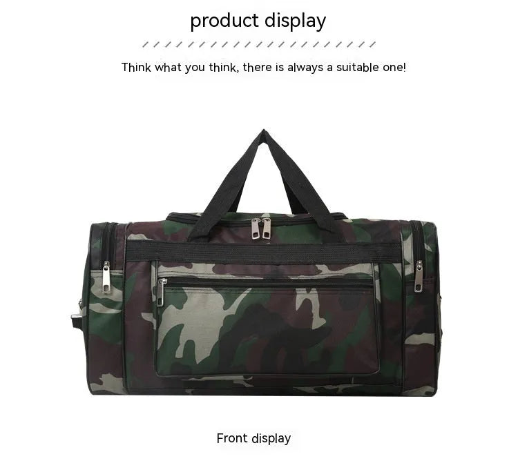 Camouflage pattern waterproof fabric luggage bag with striped polyester lining