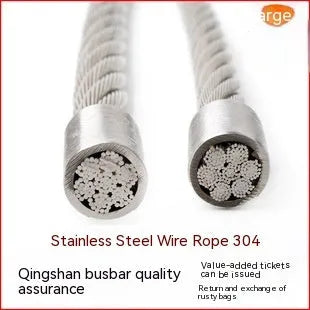 304 stainless steel security cable with double twist multi-strand construction showing flexible coiled form