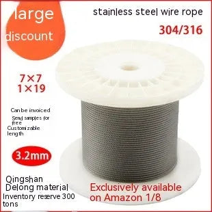 304 stainless steel security cable with double twist multi-strand construction showing flexible coiled form