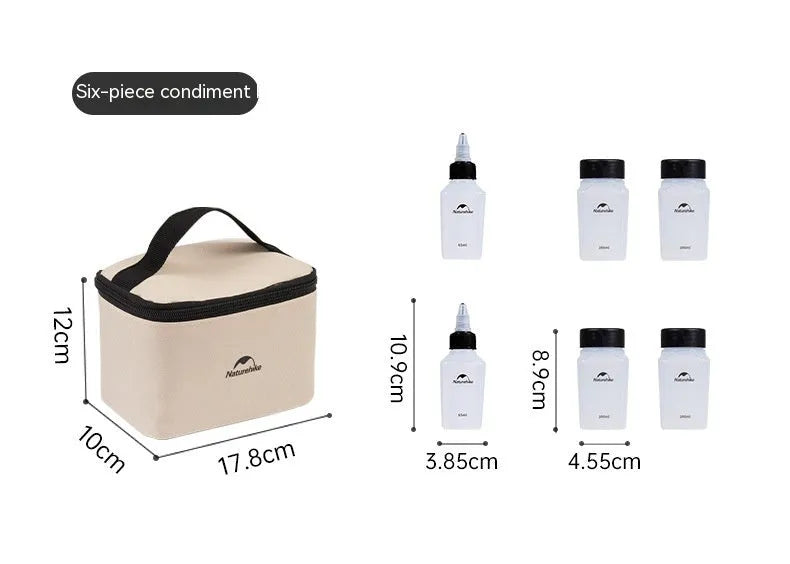 Naturehike portable six-piece plastic seasoning bottle set for outdoor camping and picnics