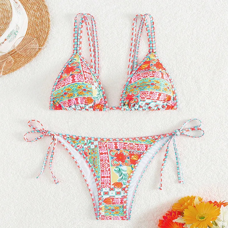 Women's European American style lace-up split swimsuit with backless design for swimming sports
