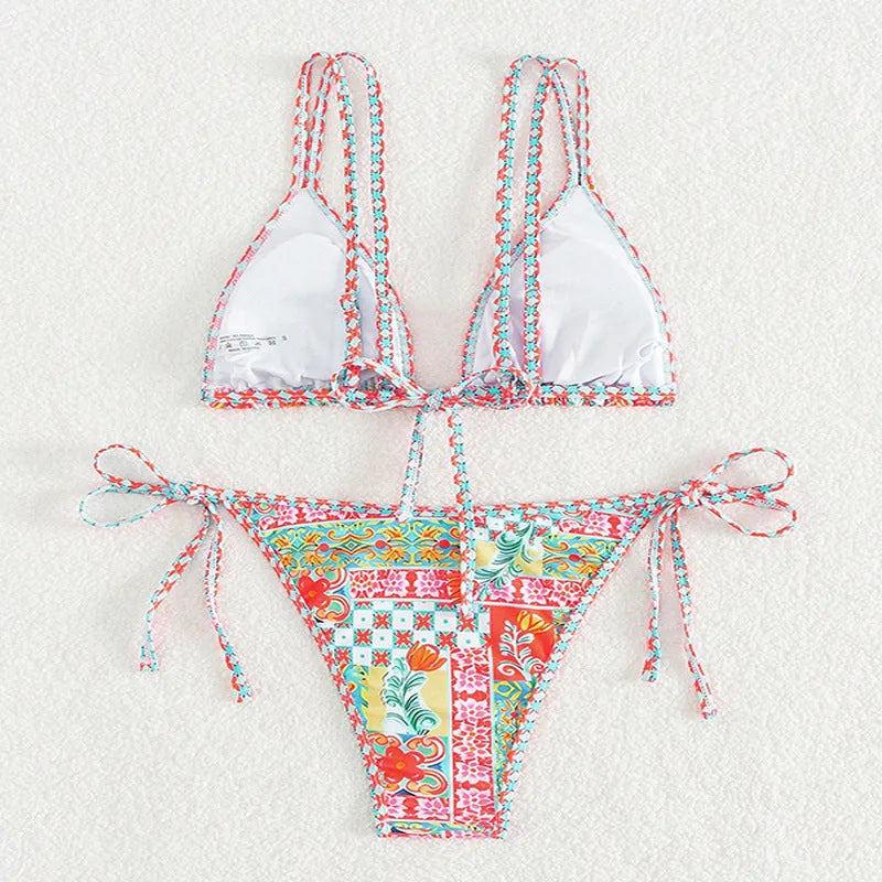Women's European American style lace-up split swimsuit with backless design for swimming sports