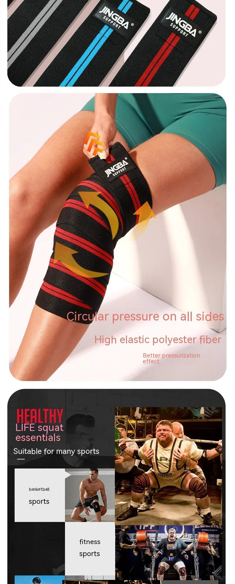 Adjustable sports knee pad for weightlifting and cycling, shown in blue colour.