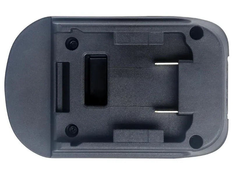 Black Milwaukee to Makita battery adapter showing DM18M to H99F connection for power tools