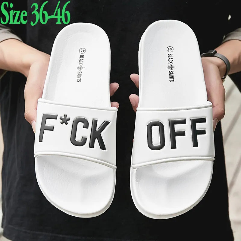 Men's large size open-toe slippers with rubber sole in black and white colour options