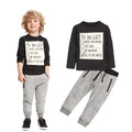 Boys casual cotton two-piece clothing set with long sleeve letter print t-shirt and pants.