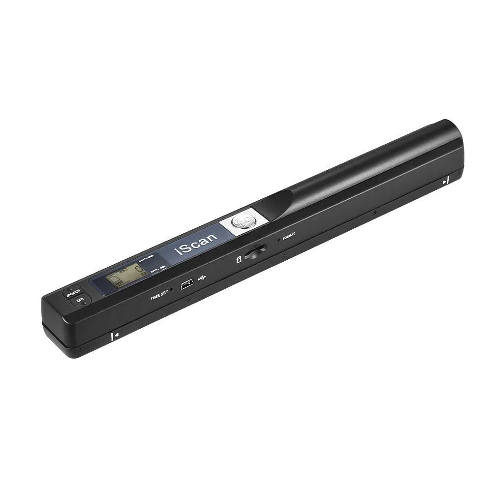 Handheld plastic scanner showing colour options: black, blue, green, red, and silver