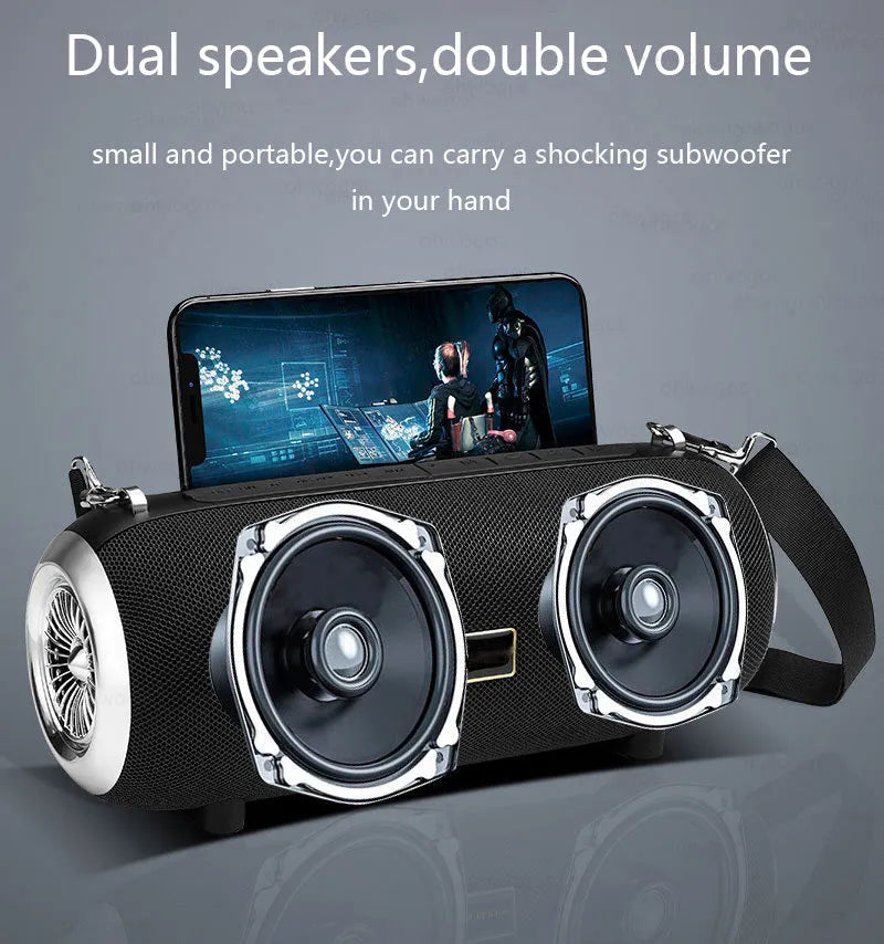 F666 square fabric portable Bluetooth speaker with shoulder strap and FM antenna