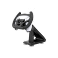 Black ABS plastic gamepad steering wheel bracket with suction cup mount holding a mobile phone.