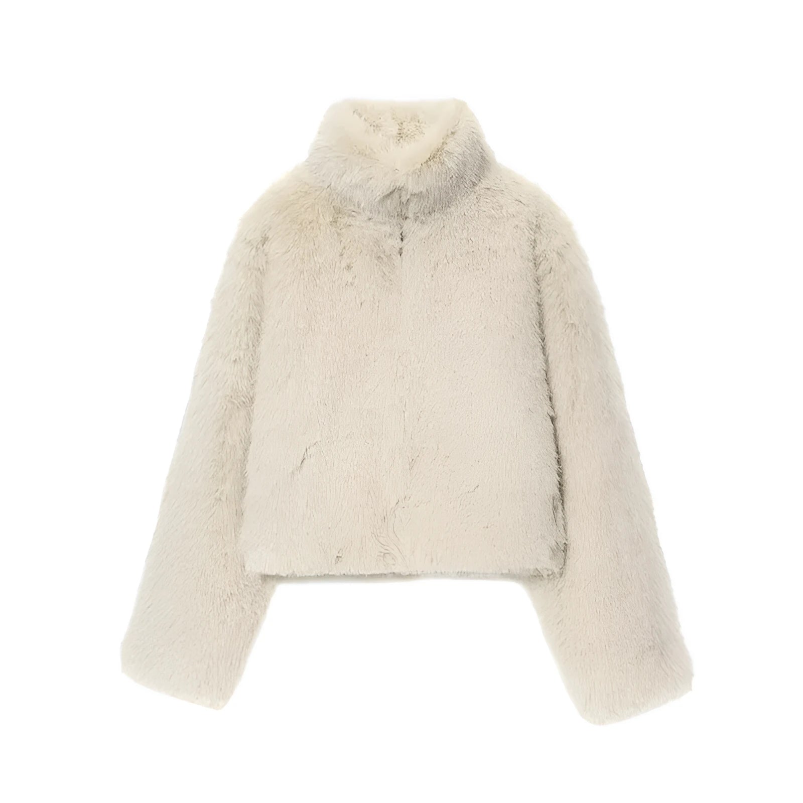 Artificial fur short coat jacket in apricot with faux fur collar, long sleeves, women's socialite style
