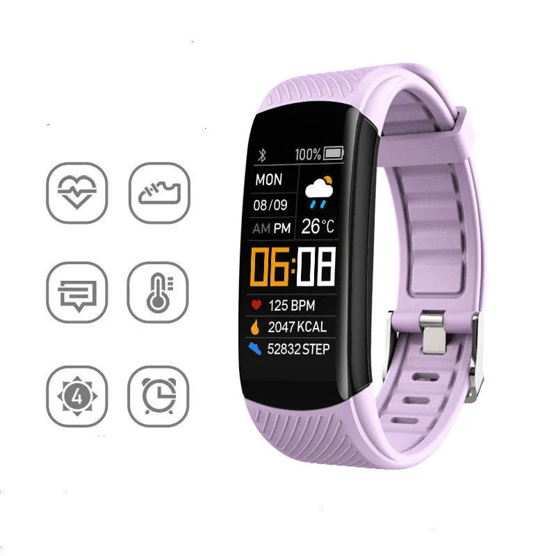 Black sports pedometer bracelet with 0.96-inch touch screen on wrist