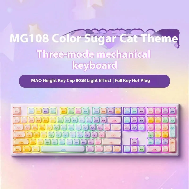 Coloured sugar cat mechanical keyboard with Bluetooth connectivity and Kailh piano switches