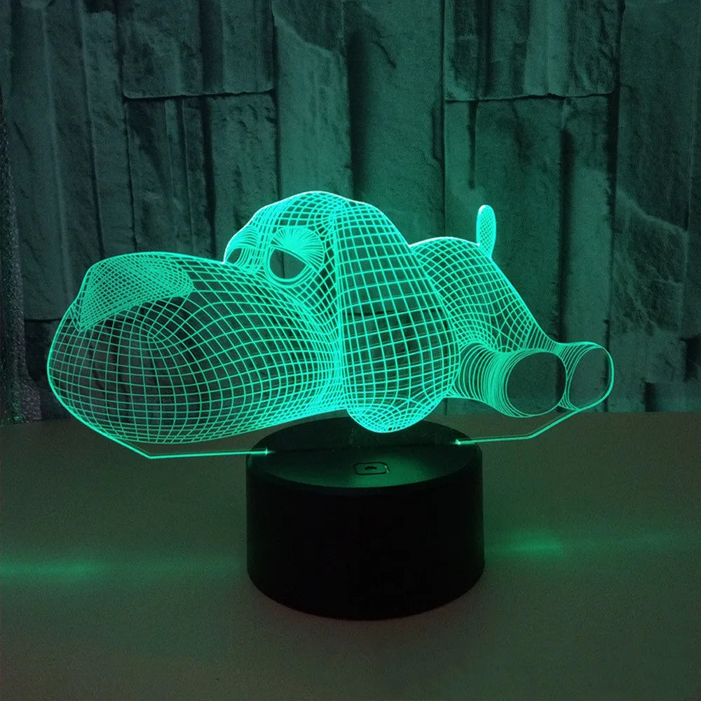 3D dog desktop lamp glowing in multiple colours with USB power cable