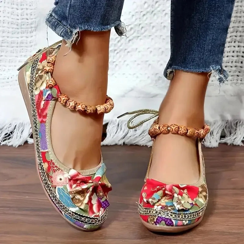 Women's black plus size ethnic platform sandals with cloth upper and elastic band